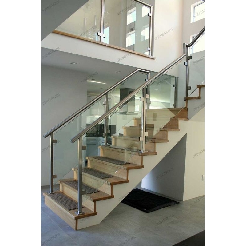 Relling tangga besi + kaca tempred - Kaca 10 mm tempred