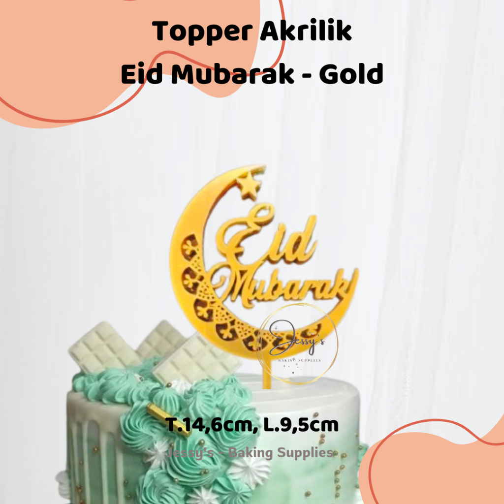 Topper Eid Mubarak, Topper Akrilik Eid Mubarak, Idul Fitri, Topper Akrilik Kue Idul Fitri, Eid Mubar
