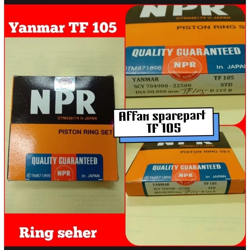 RING SEHER TF 105 / RING PISTON TF 105 YANMAR. RING SEHER YANMAR TF 105 MESIN ( 10,5 PK ) ASLI NPR
