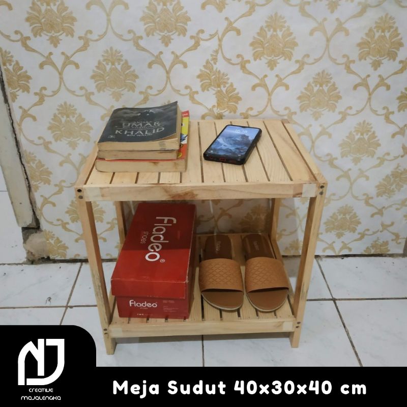 NJ Creative - Meja Sudut Kecil di Kamar 40x30x40 Susun 2 Tingkat Serbaguna Aesthetic