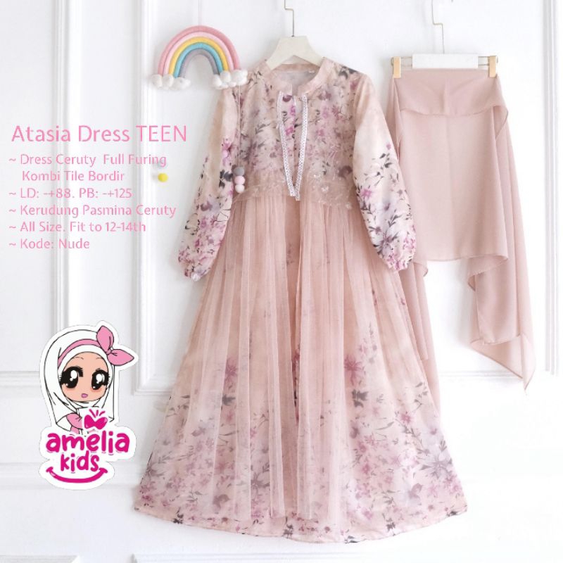 (COD) Atasia teen kids ORI gamis dress anak usia 10-15th//gamis anak// mika maxy kids by unique