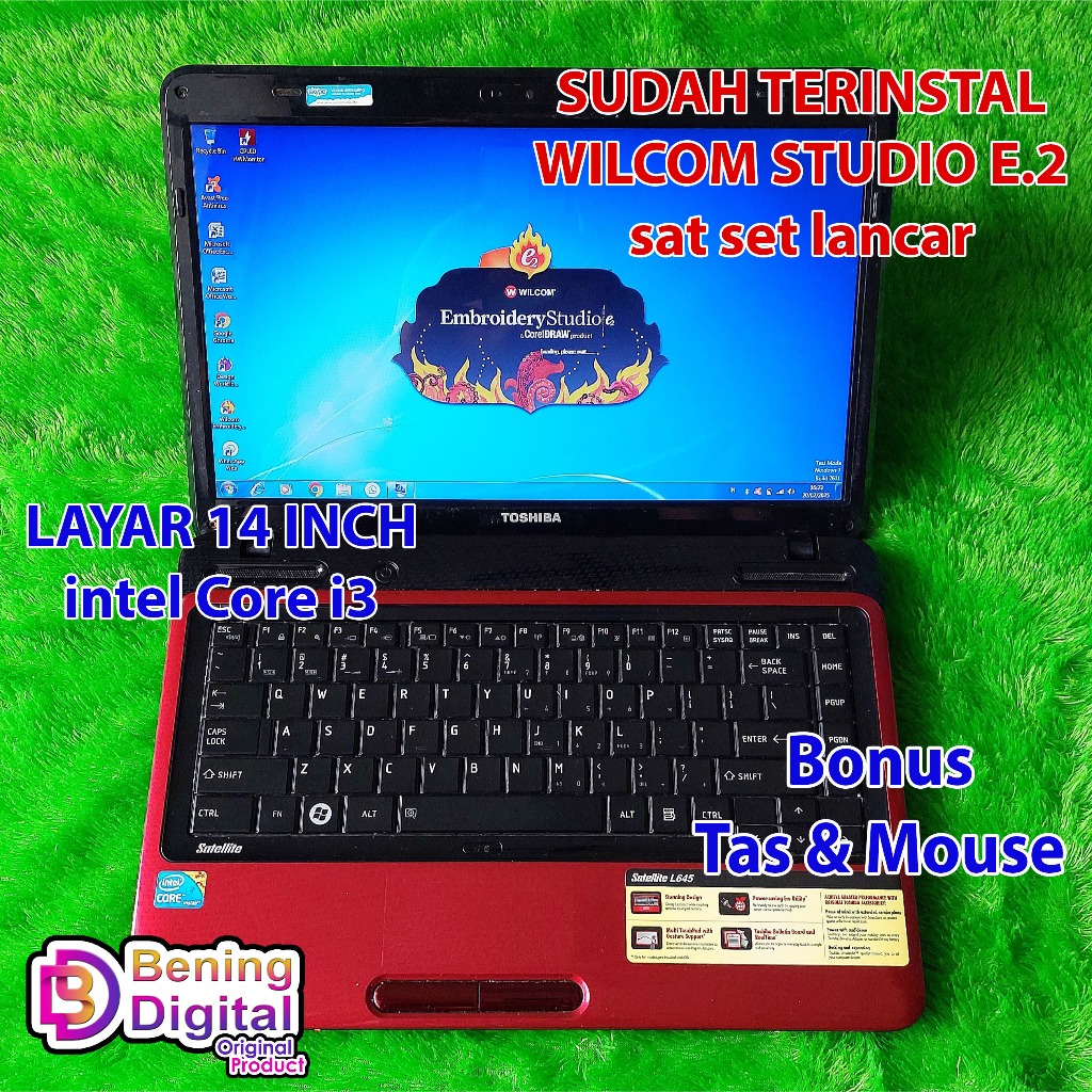 LAPTOP DESAIN GAMING TOSHIBA L645 SUDAH TERINSTAL WILCOM EMBROIDERY E.2 sat set KANTOR SEKOLAH TOKO 