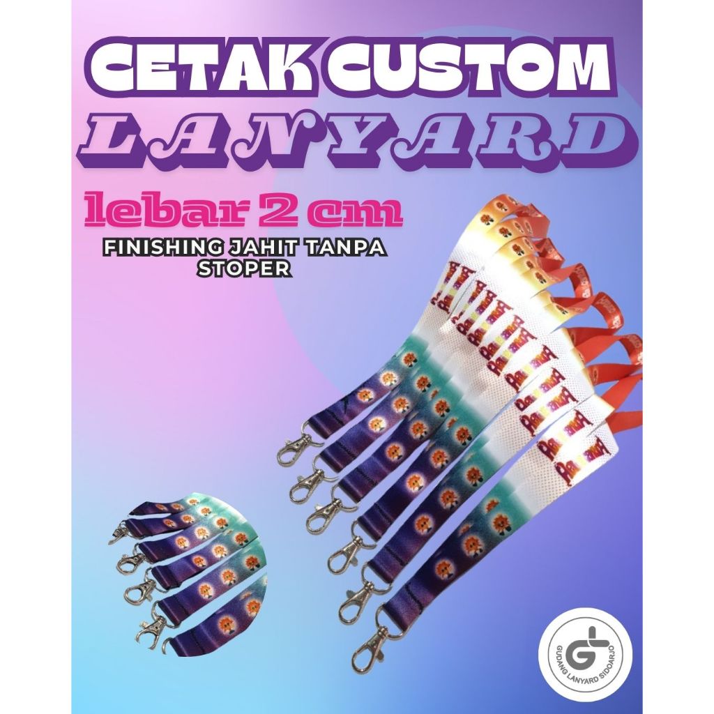 

Cetak Lanyard custom JAHIT print sublim 2cm cetak 2 muka / tali id card custom jahit printing