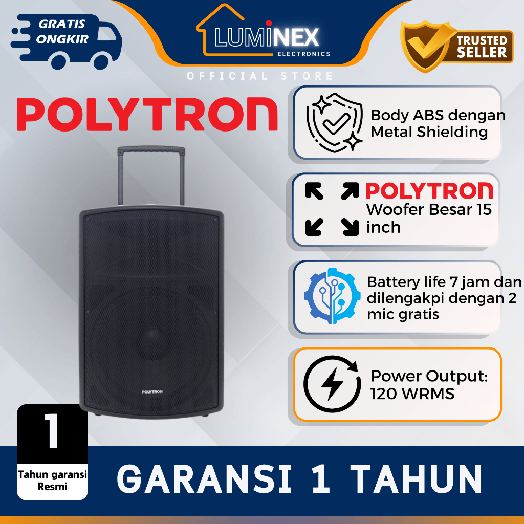 Speaker 15 inch Portable Bluetooth Polytron PAS PRO 15 F3