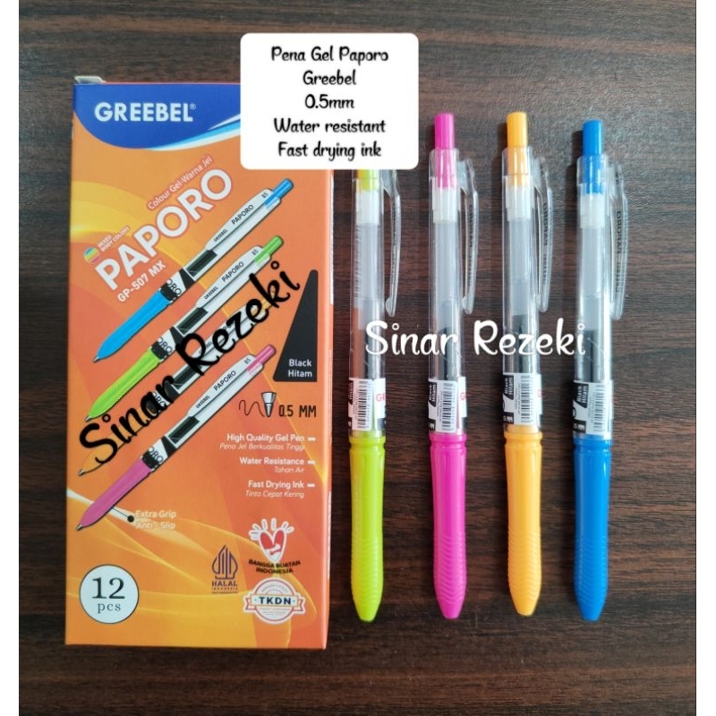 

12 buah!!Pena gel paporo greebel/pulpen gel paporo/pena gel water resistant/pulpen gel murah lucu