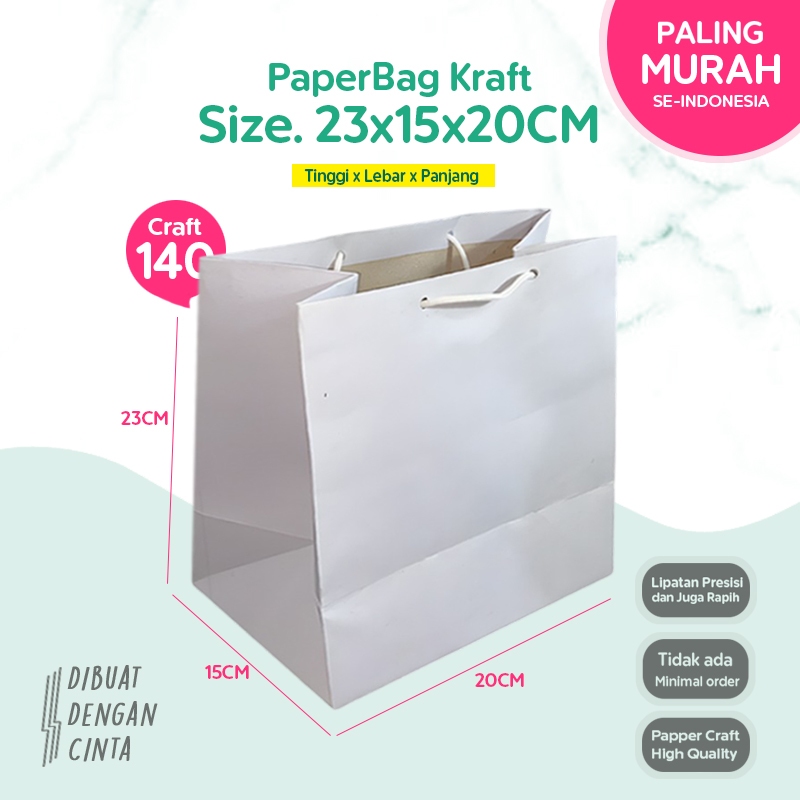 

(LINER) Paper Bag Putih HAMPERS 23x15x20 CM / Paperbag Kado Box Makanan / Papper Bag Polos Kertas