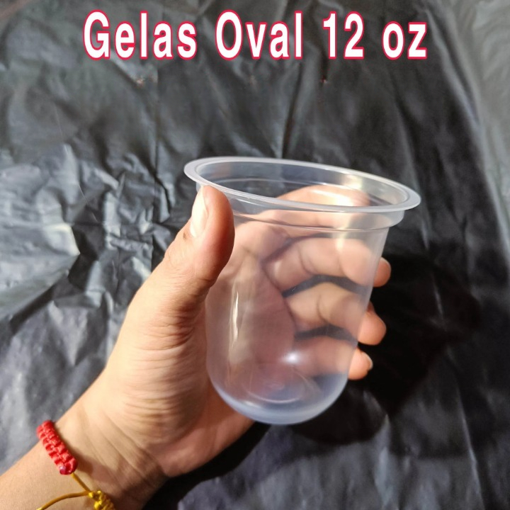 gelas plastik cup  12 oz oval starindo pollycup  7 gr wadah minuman es kopi susu thaitea tebal polos