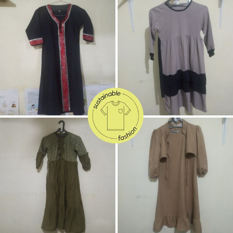 Preloved Gamis Anak / Baju Muslim Anak Perempuan: gamis hijau army, abaya Arab, gamis abu-abu, gamis
