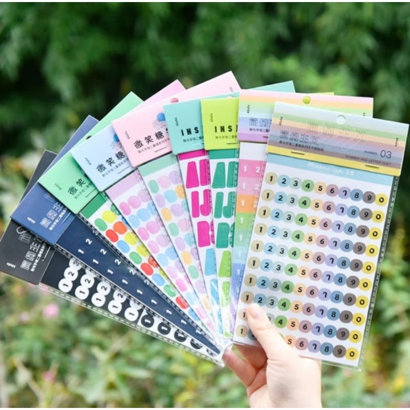 

2 lbr stiker agugu angka huruf / sticker number letter alphabet lucu dekor jurnal planner notebook catatan diary diy