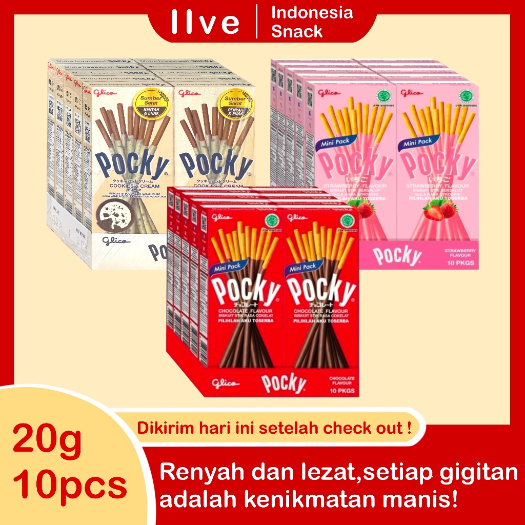 

Biskuit Glico Pocky 10 pack 20g Rasa Coklat/Stroberi/Cookies&Cream - Food/Snack