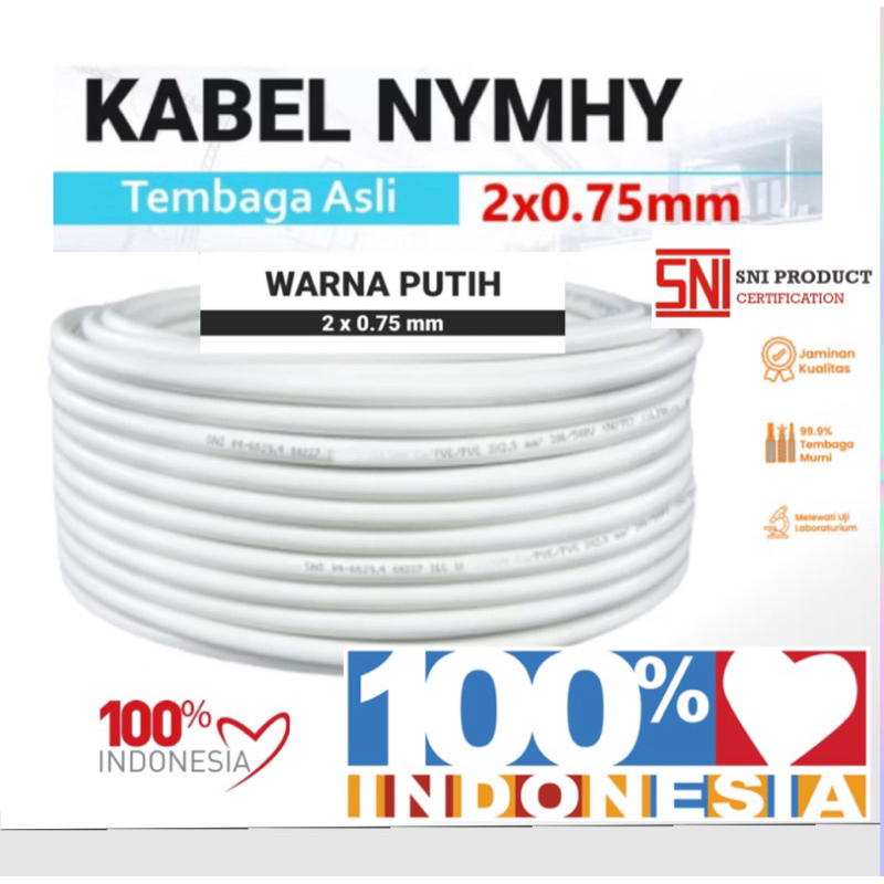 kabel 2x0.75 serabut putih/kabel nymhy 2x0.75