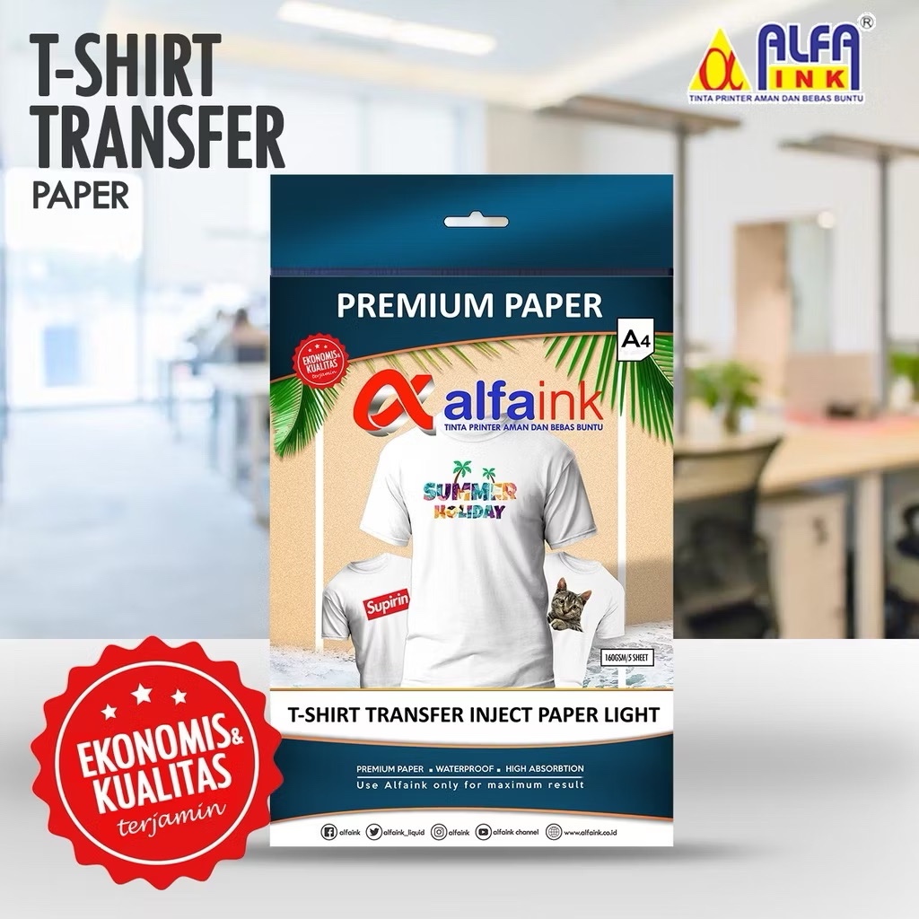 

ALFAINK T-shirt Tranfer Paper A4, Kertas Transfer Kaos