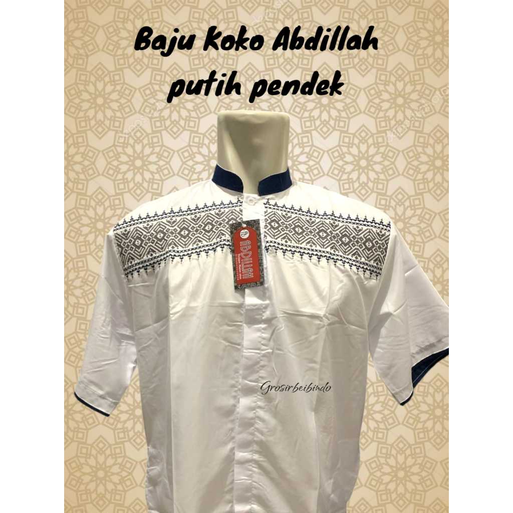 Baju koko Abdillah Putih Dewasa Abdillah Bordir  Pendek (Grosir)