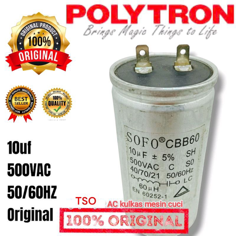 Kapasitor Mesin Cuci POLYTRON 1 Tabung Top Loading CBB60 ORIGINAL SOFO Mesin cuci Polytron zero