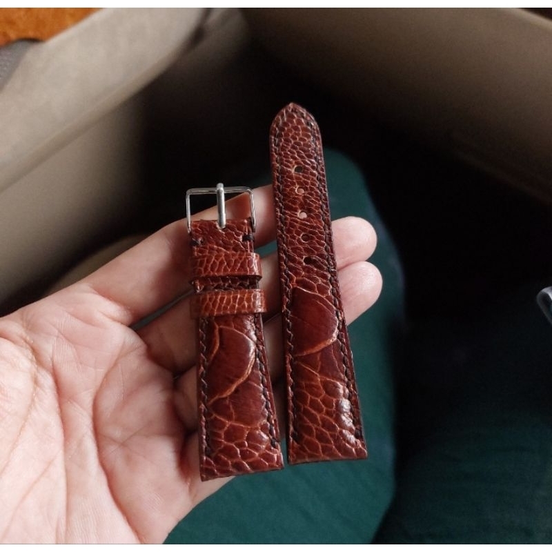 Strap Jam Tangan Kulit Ostrich Choco Brown Free Buckle