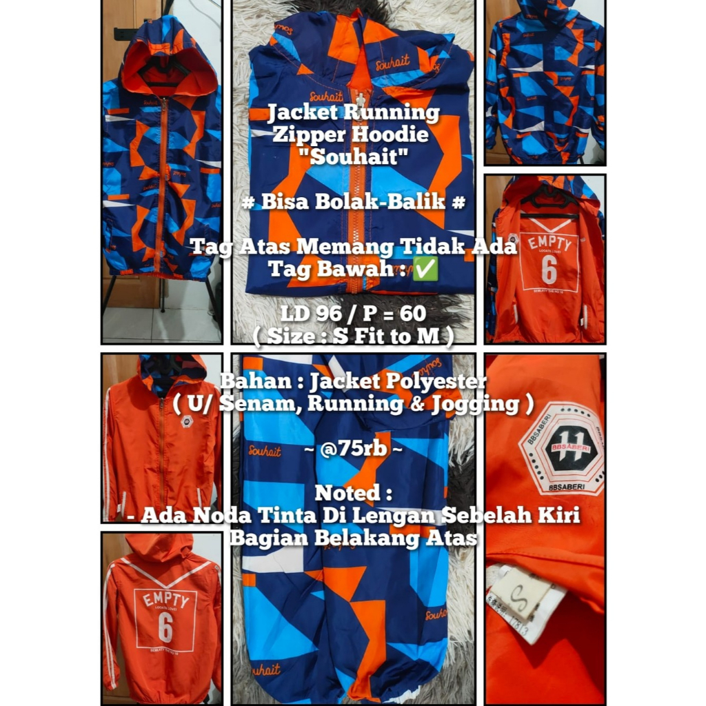 #Thrift - Jacket Running Zipper Hoodie "SOUHAIT" (Bisa Bolak-Balik) @75K