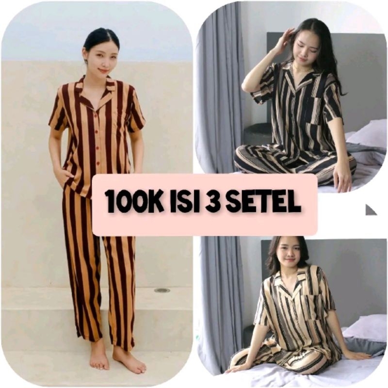 Paket Hemat 100 Ribu Dapat 3 Setelan Piyama Baju Tidur Wanita Salur Kekinian