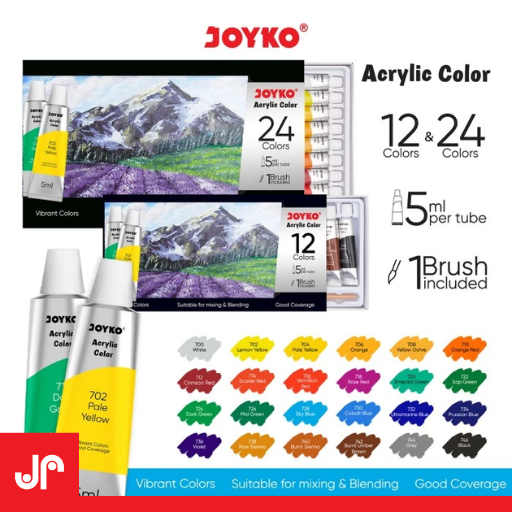 

JOYKO SET CAT ACRYLIC ACC-5ML ISI 12 WARNA/ ACRYLIC COLOR 5ML 12PCS/ CAT MELUKIS SET JOYKO