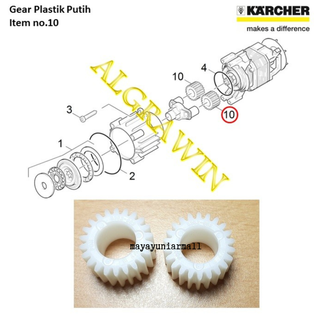 [1 PASANG]Karcher Spare Part PLANET WHEEL Gear Plastik Putih For K1 K2 - Karcher Motor Planet Wheel 