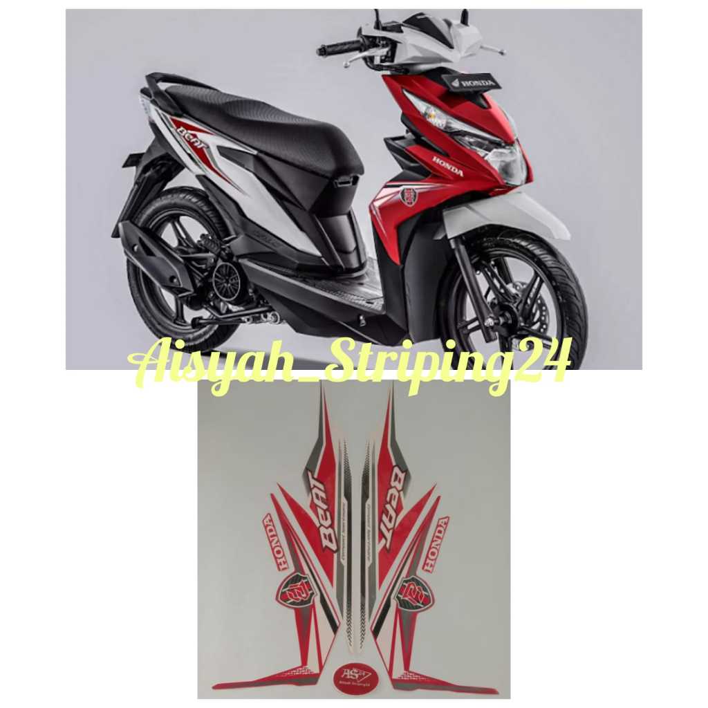 STIKER FULL SET STRIPING LIS BODY HONDA BEAT ESP 2019 WARNA MERAH PUTIH