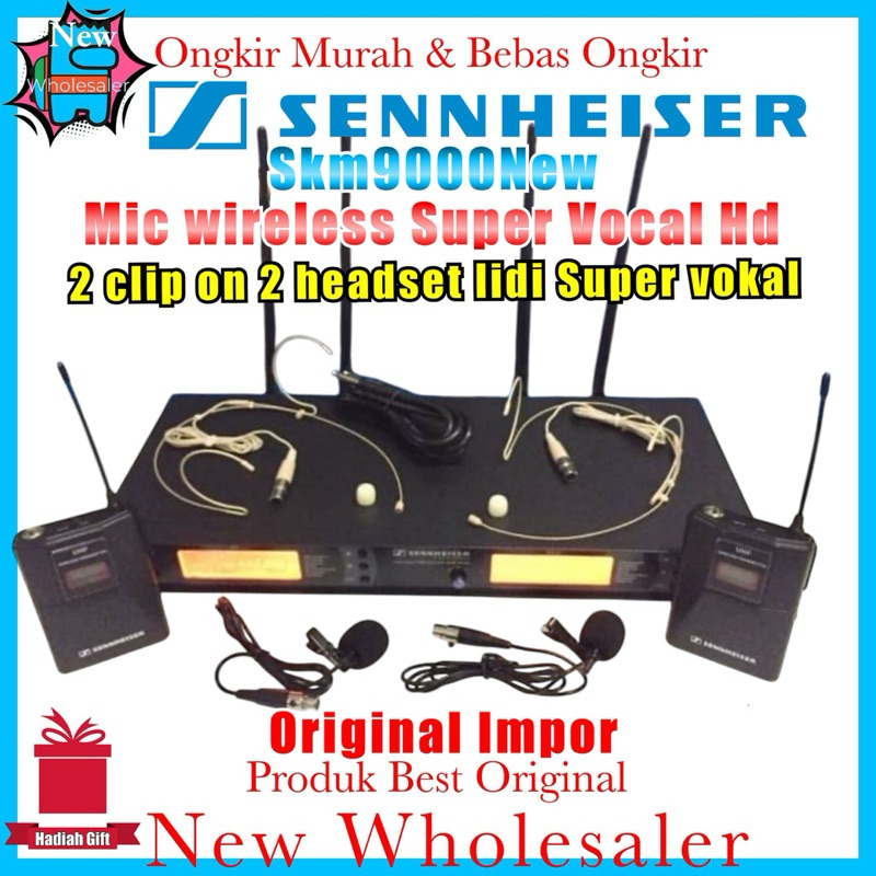 Mic wireless Dua headset dua clip on Sennheseir skm9000new Pro Original import