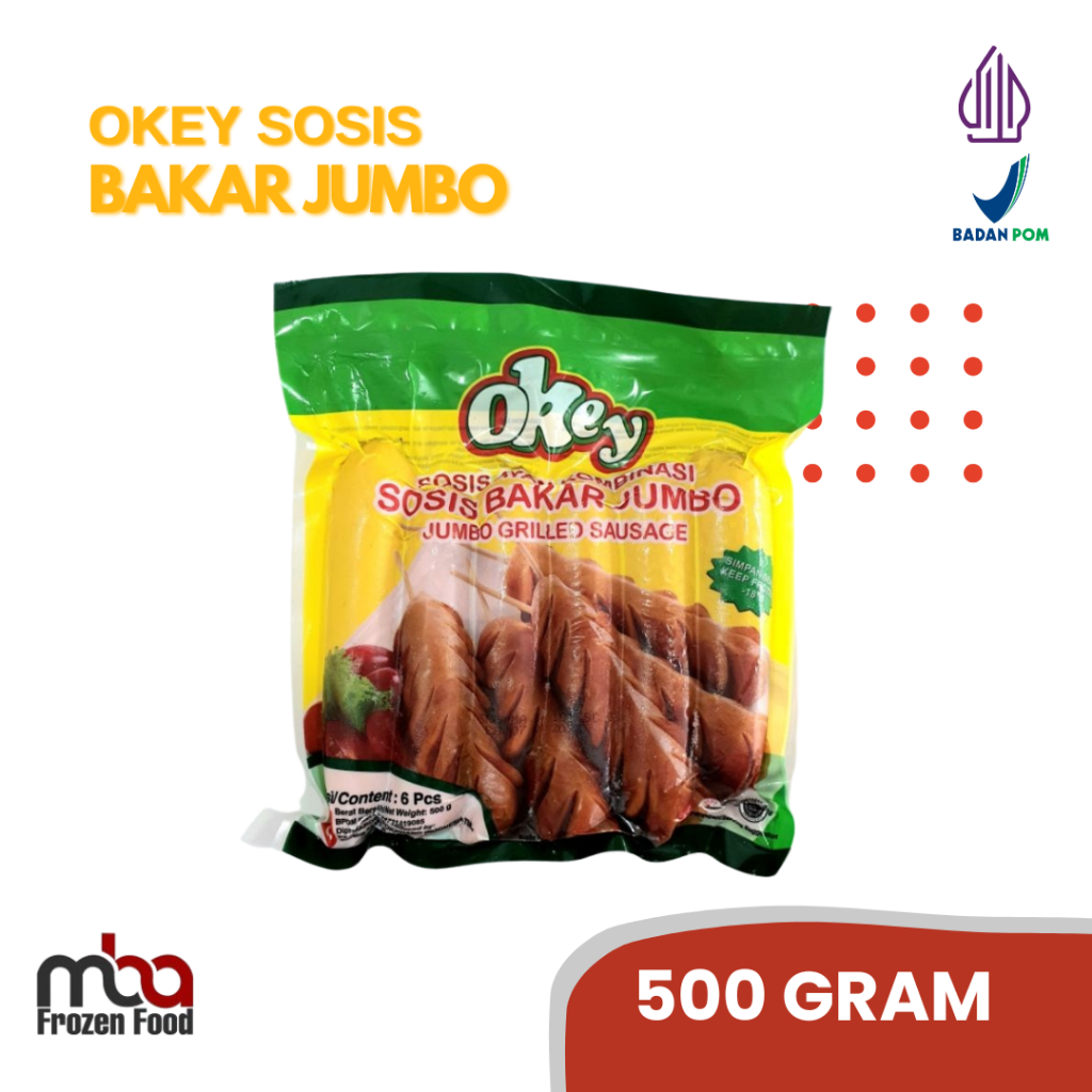 

OKEY Sosis Bakar Jumbo 500 gram isi 6 pcs /Sosissapi /Sapi /Sosis /Daging /Kornet /Sate /Snack /Camilan /Dagingsapi /Dagingayam /Ayam /Frozen food