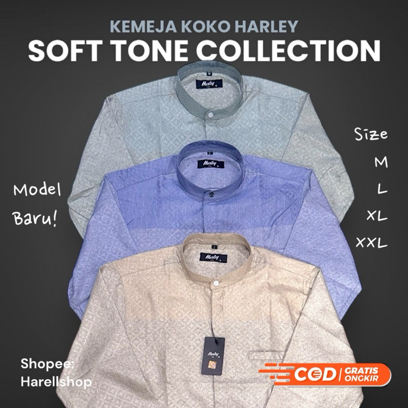 Kemko Kemeja Koko HARLEY - Soft Tone Collection - Tangan Panjang - Warna SOFT MINT PEACH CREAM BLUBE