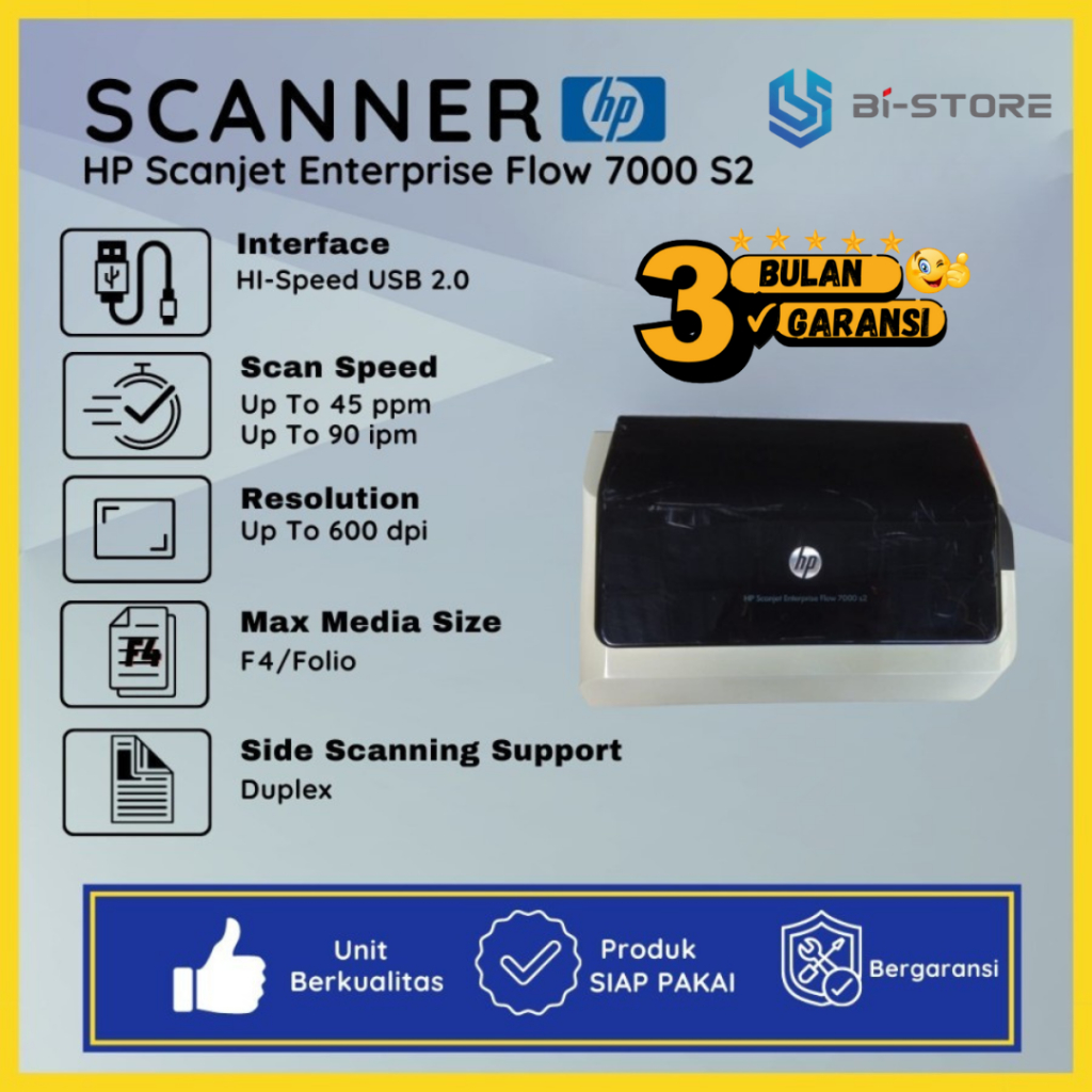 Scanner Folio F4 Hp Scanjet Enterprise Flow 7000 S2 Speed Scan 45 PPM