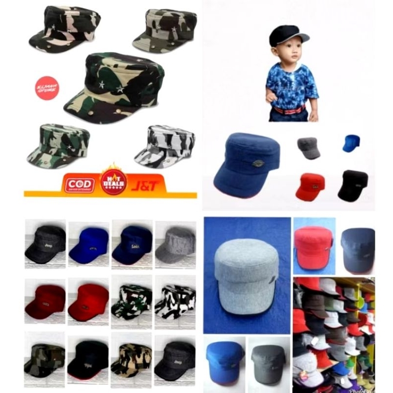 topi komando anak loreng / polos / topi tni