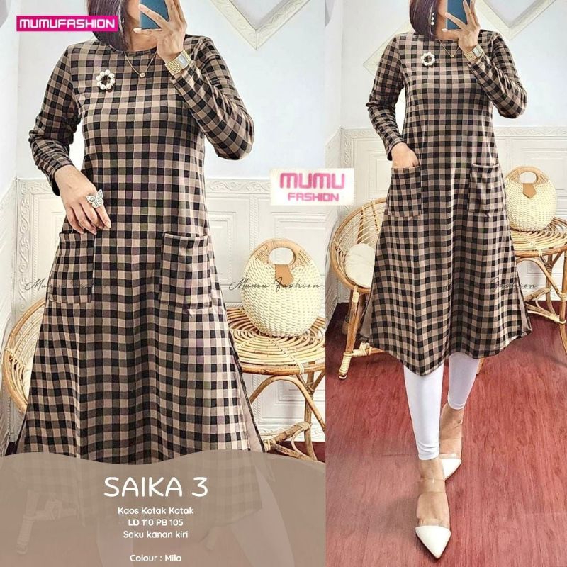 wyhomeshop-Tunik wanita kotak kotak kekinian saika by mumufashion