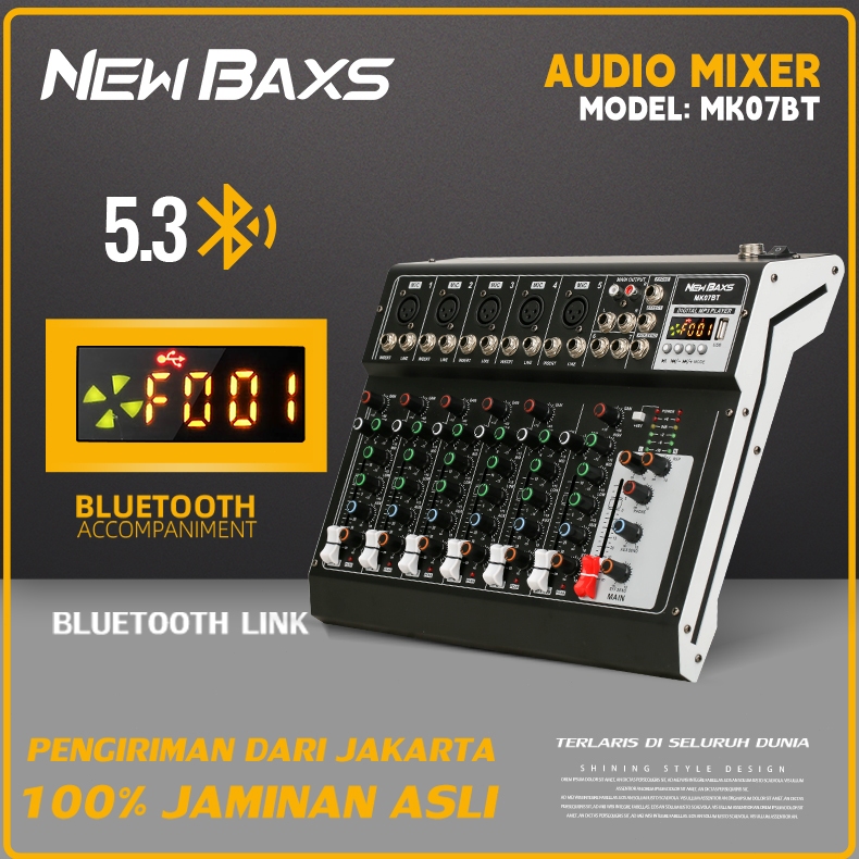 [NEW BAXS Mixer audio mini efek vokal MK07BT] Mixer Profesional 7 Channel - Rekaman Multi Track mixe