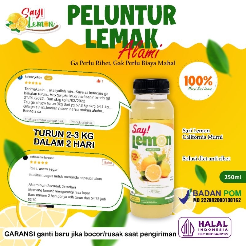 

Saylemon 250ml BPOM Sari Jus juice Air Lemon Peras Asli Ori Original 100% Murni Fresh Segar Sehat Menyehatkan Daya Tahan Tubuh Diet Detox Detoks Langsing Pelangsing Melangsingkan Vitamin C bukan lemovita