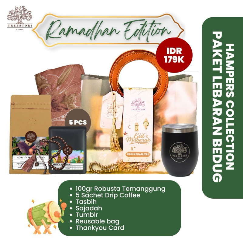 

Treestori Hampers Ramadhan - Paket Lebaran Bedug (Coffee 100gr, Tasbih, Sajadah, Tumblr, Reusable Bag)