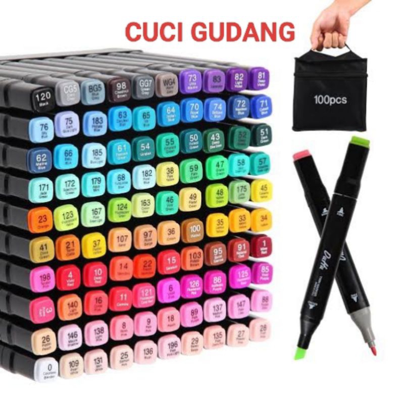 100 Warna Sketsa Spidol Umum / General Marker Set Animation Markers / Twin Marker Set Spidol Pen