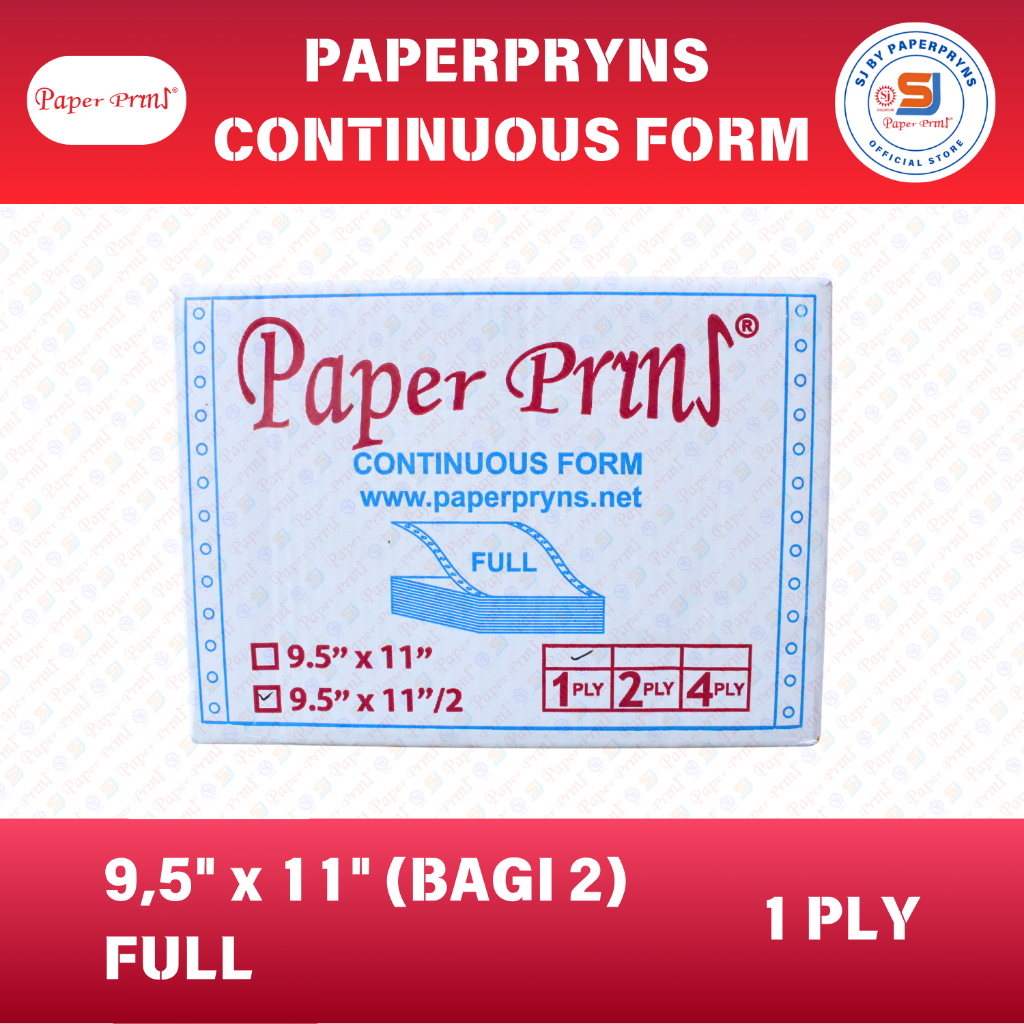 

PAPERPRYNS Continuous Form 9,5" × 11/2" (BAGI 2) - 1 PLY FULL - HVS Sheets