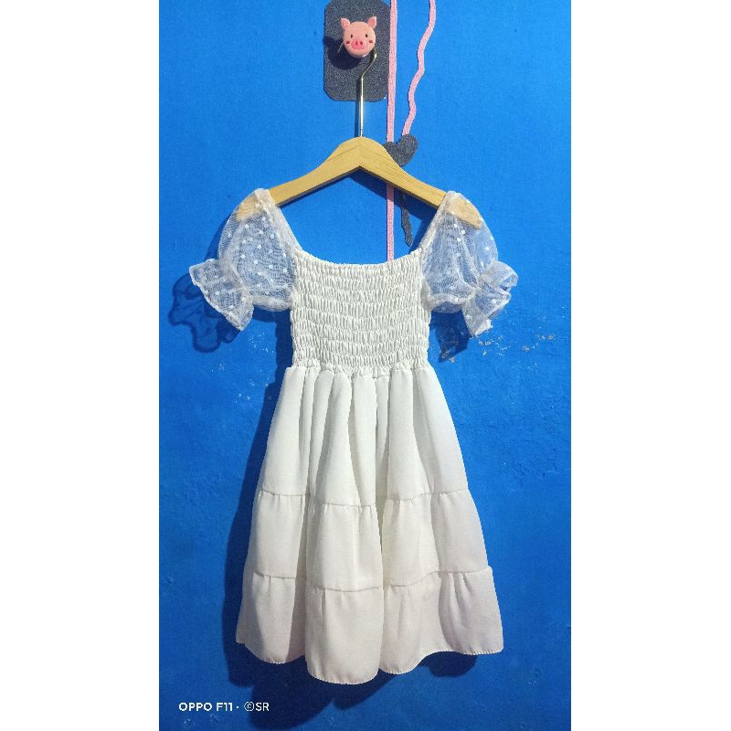 preloved dress tile putih anak/ preloved smocked dress