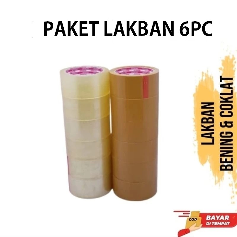 

LAKBAN PACKING 6PC BENING DAN COKLAT / PERLENGKAPAN BUNGKUS PAKET / SOLASI BENING COKLAT