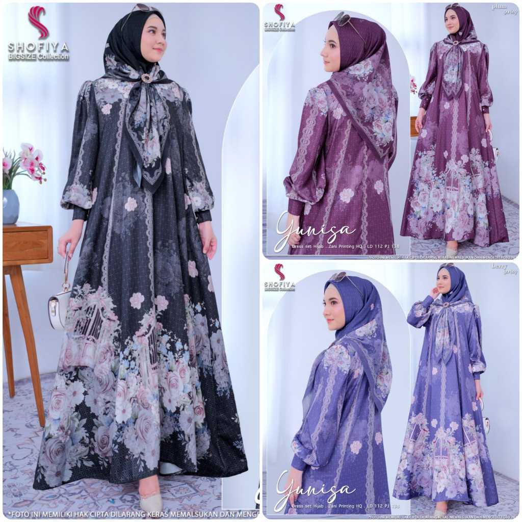 Yunisa Dress Set Hijab Gamis Wanita Maxy Dress Muslimah Big Size Premium Quality