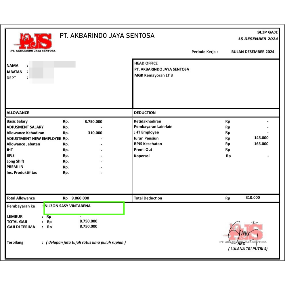 CETAK SLIP PDF SLIP GAJI