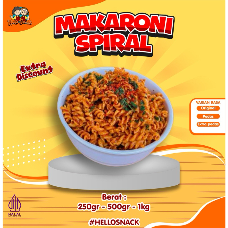 

HELLO SNACK - Makroni Spiral Pedas Daun Jeruk / Original Daun Jeruk 250gr, 500gr, 1000gr.