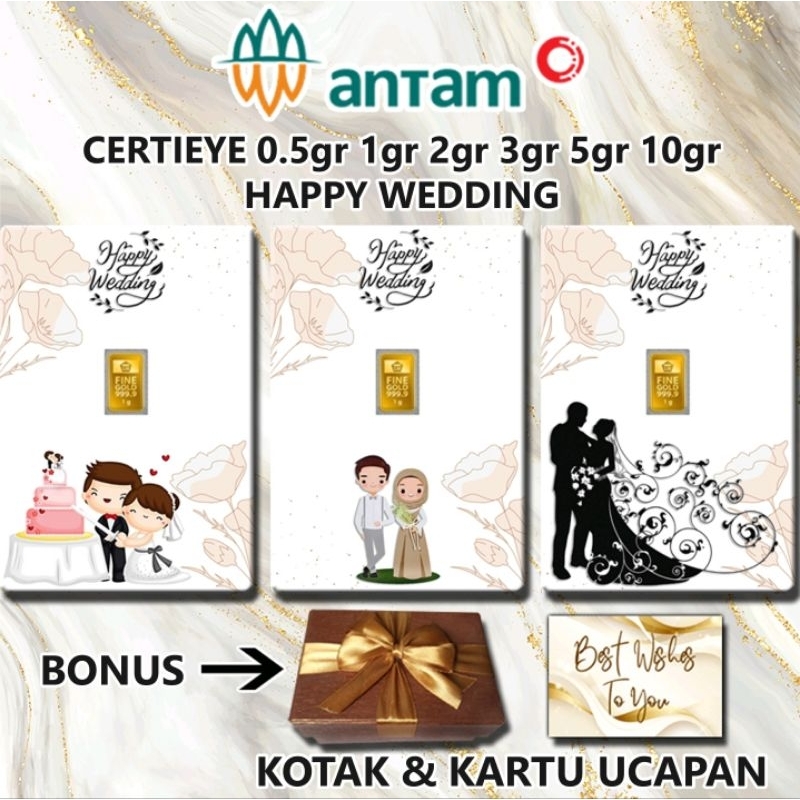 Logam Mulia Emas ANTAM Happy Wedding Gift Series Custom Certieye Certicard
