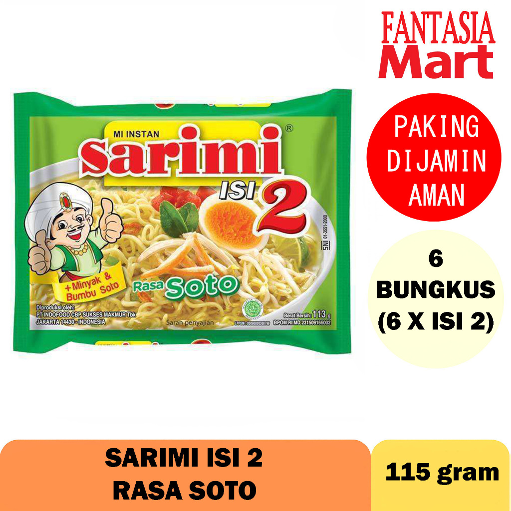 

SARIMI ISI 2 RASA SOTO PACK PER 6 BUNGKUS (6 X ISI 2) FANTASIA DENGAN PAKING AMAN