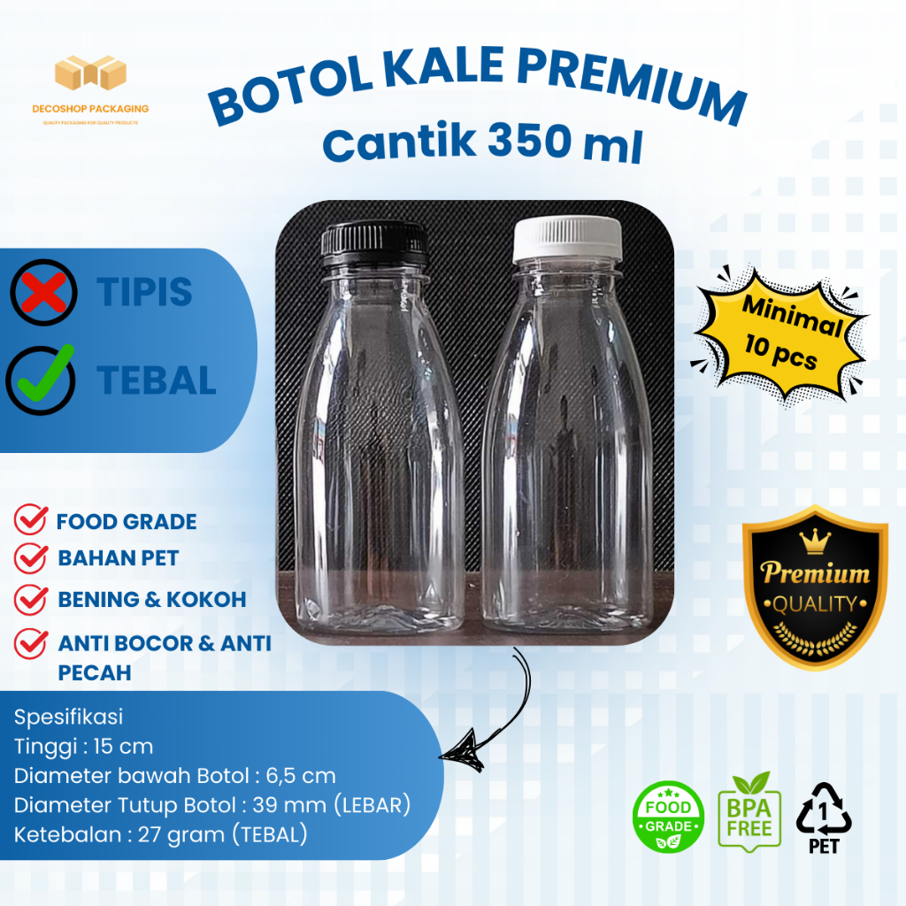 Botol Kale Cantik PET TEBAL BENING 350 ml / botol plastik KALE Cantik 350 ml / Botol plastik Valenci