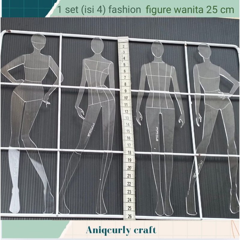 

1 set (isi 4pcs) penggaris fashion figure/proporsi tubuh wanita tinggi 25cm/A4