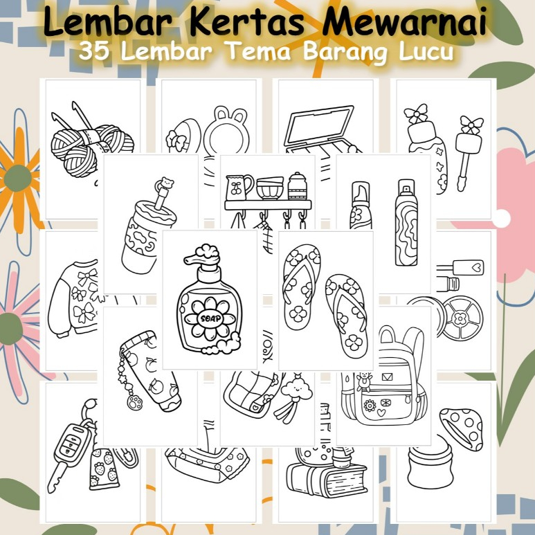 

Kertas Gambar 35 Lembar - Kertas Mewarnai Tema Barang Aksesoris Lucu - Coloring Pages A4 A5