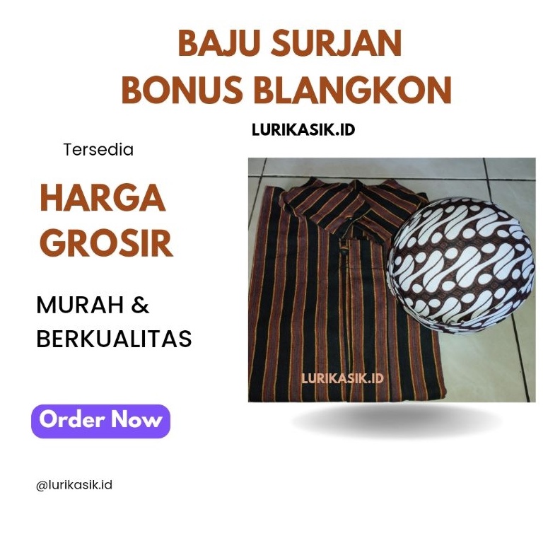 KODE W8N TERMURAH Baju Surjan Anak Lakilaki dan Blangkon  Baju Adat Anak  Surjan Lurik Tenun Klaten