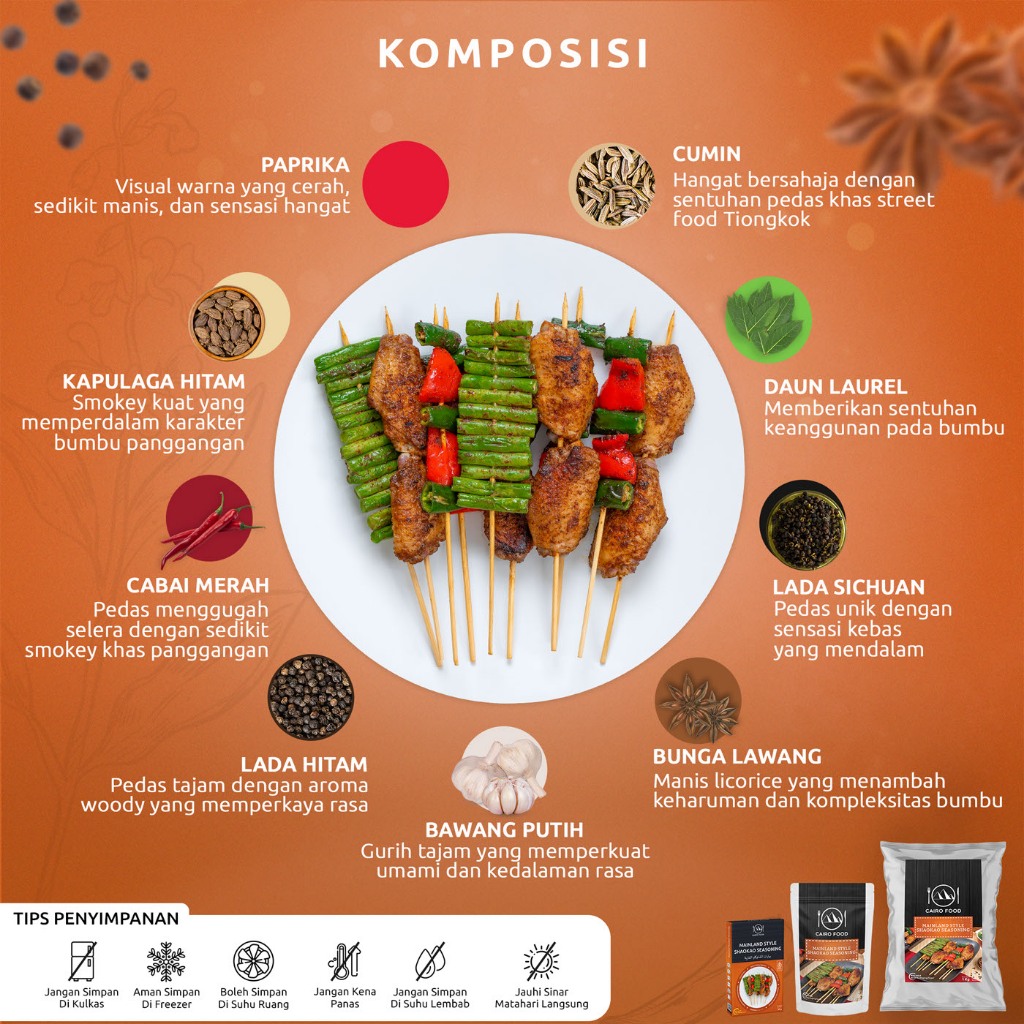 

Bumbu Shaokao Mainland Style Sehat Tanpa MSG, 100% Rempah MurniCairoFood