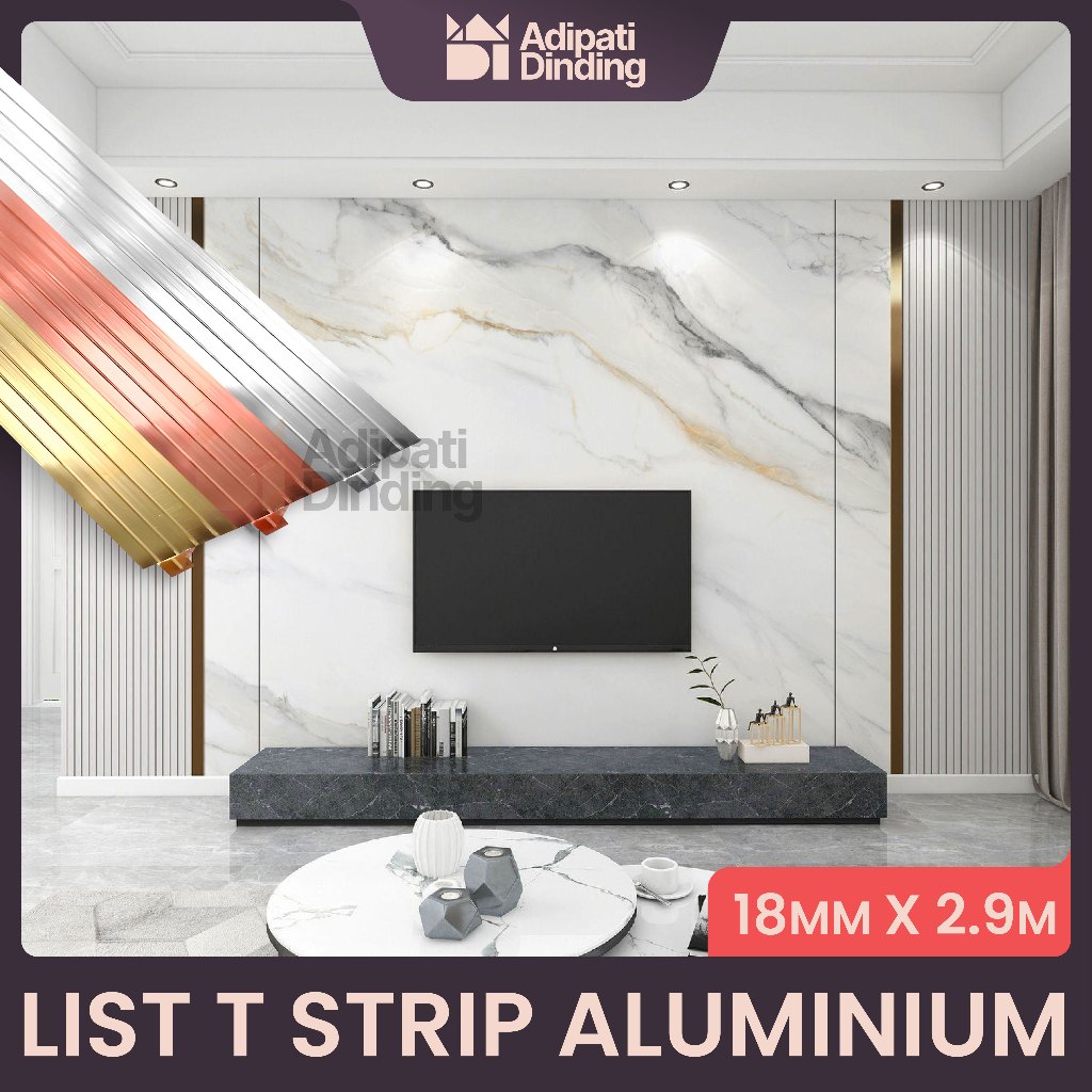 Adipati Dinding - List T Strip Alumunium Panjang 2,9 Meter | Penutup Celah Furniture Edging Alumuniu