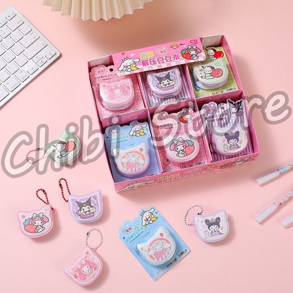 

[1 BOX] MINI NOTEBOOK GANTUNG SQUISH SANRIO - BUKU MEMO MINI SANRIO GANTUNGAN SQUISH - MINI NOTE BOOK GANTUNGAN SANRIO CINNAMOROLL MELODY KUROMI POCHACCO