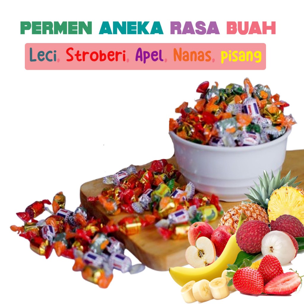 

QH Xiaomimi Permen Aneka Rasa Buah 500gr Isi 250pcs Assorted Candy Strawberry Leci Apel Nanas Pisang